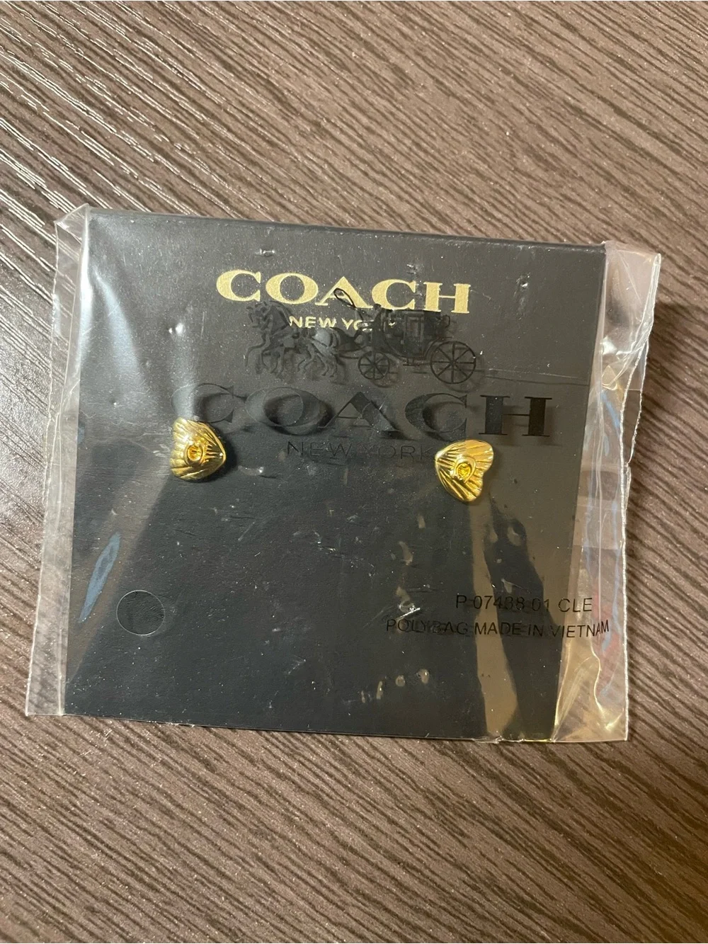 COACH Gold Heart Logo Stud Earrings - Picture 2 of 13